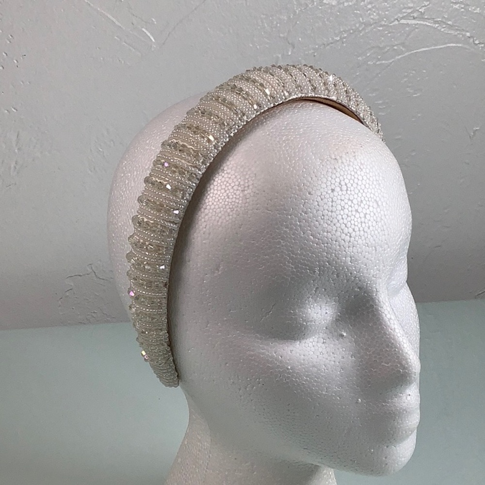 Pearls and iridescent Crystals padded Headband size Adult NWOT